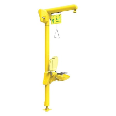 Shower with Eyewash, Floor Mount, Galvanized Steel Pipe, 93 13/16 in H, Plastic Bowl, Yellow MPN:S19-304GAT