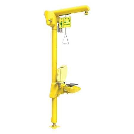 Shower with Eyewash, Floor Mount, Galvanized Steel Pipe, 93 13/16 in H, Plastic Bowl, Yellow MPN:S19-304GATL