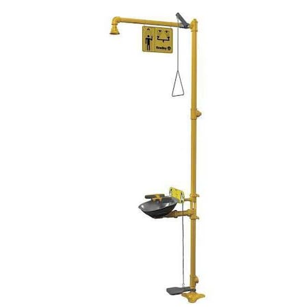 Shower with Eyewash, Floor Mount, Galvanized Steel Pipe, 94 1/8 in H, Stainless Steel Bowl, Yellow MPN:S19314AC