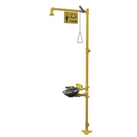 Shower with Eyewash, Floor Mount, Galvanized Steel Pipe, 94 1/8 in H, Stainless Steel Bowl, Yellow MPN:S19314BF