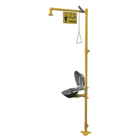 Shower with Eyewash, Floor Mount, Galvanized Steel Pipe, 94 1/8 in H, Stainless Steel Bowl, Yellow MPN:S19314DC