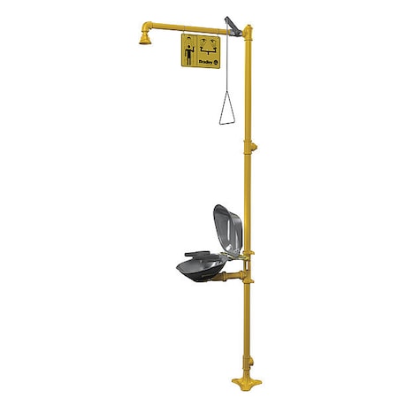 Shower with Eyewash, Floor Mount, Galvanized Steel Pipe, 94 1/8 in H, Stainless Steel Bowl, Yellow MPN:S19314DCFW
