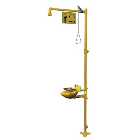 Shower with Eyewash, Floor Mount, Galvanized Steel Pipe, 94 1/8 in H, Plastic Bowl, Yellow MPN:S19314FW