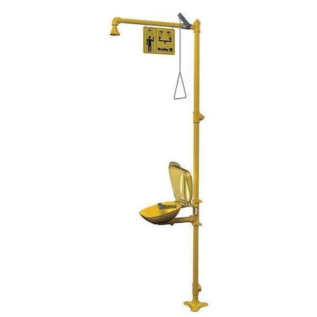 Shower with Eyewash, Floor Mount, Galvanized Steel Pipe, 94 1/8 in H, Plastic Bowl, Yellow MPN:S19314PDC