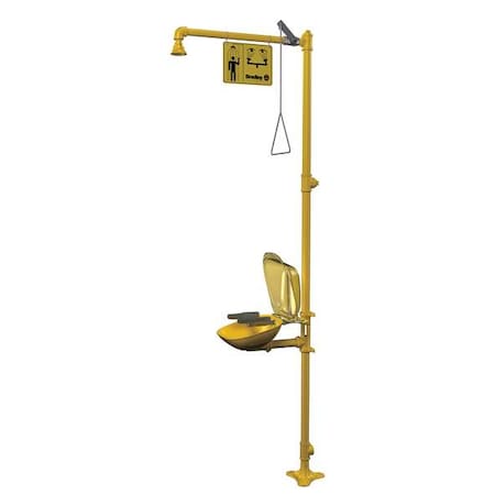 Shower with Eyewash, Floor Mount, Galvanized Steel Pipe, 94 1/8 in H, Plastic Bowl, Yellow MPN:S19314PDCFW