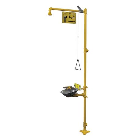 Shower with Eyewash, Floor Mount, Galvanized Steel Pipe, 94 1/8 in H, Stainless Steel Bowl, Yellow MPN:S19314SBFW