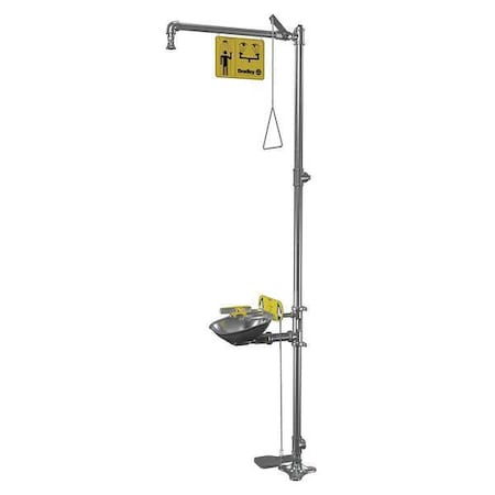 Shower with Eyewash, Floor Mount, Stainless Steel Pipe, 94 1/8 in H, Stainless Steel Bowl, Gray MPN:S19314SS