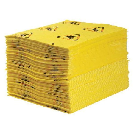 Sorbent Pad, 22 gal, 15 in x 19 in, Harsh Chemicals, Black, Red, Yellow, Polypropylene MPN:CH100