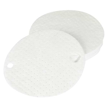 Sorbent Pad, 6 gal, 22 in Dia., Oil, White, Polypropylene MPN:DTO25