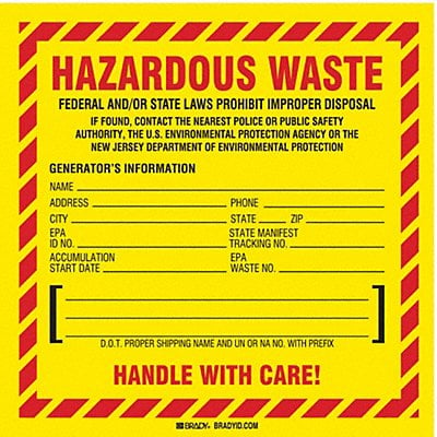DOT Handling Label Waste 6 W PK100 MPN:121144