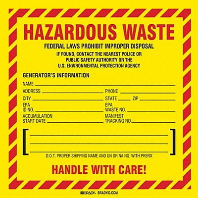 DOT Handling Label Waste 6 W PK100 MPN:121151