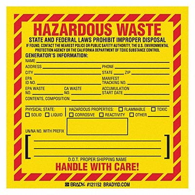 DOT Handling Label Waste 6 W PK100 MPN:121152