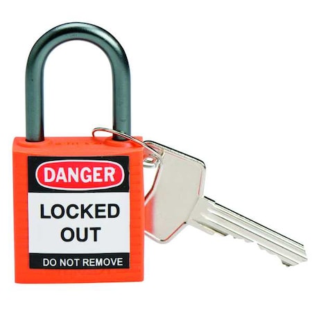 Lockout Padlock, Keyed Different, Nylon, Orange, 1 in Shackle Height, 1 3/16 in Body Width, 6 PK MPN:118928
