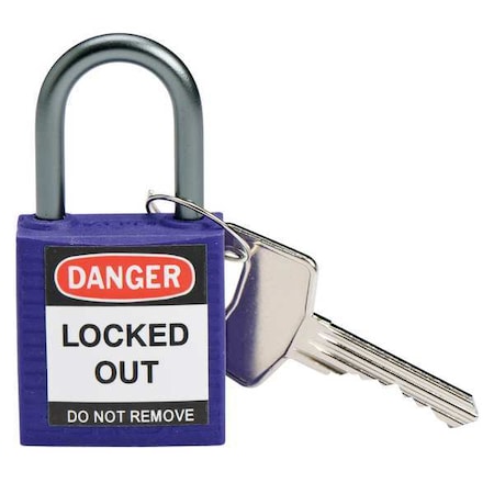 Lockout Padlock, Keyed Different, Nylon, Purple, 1 in Shackle Height, 1 3/16 in Body Width, 6 PK MPN:118933