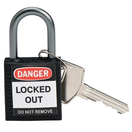 Lockout Padlock, Keyed Different, Nylon, Black, 1 in Shackle Height, 1 3/16 in Body Width, 6 PK MPN:118934