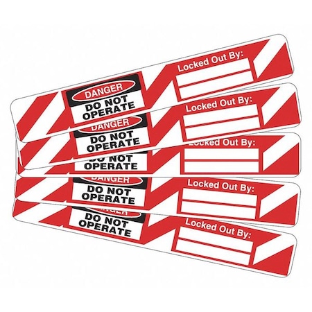 Lockout Tag, Danger, Vinyl, 5/8 in Width, 4 in Height, Write On Surface: No, 5 PK MPN:121449