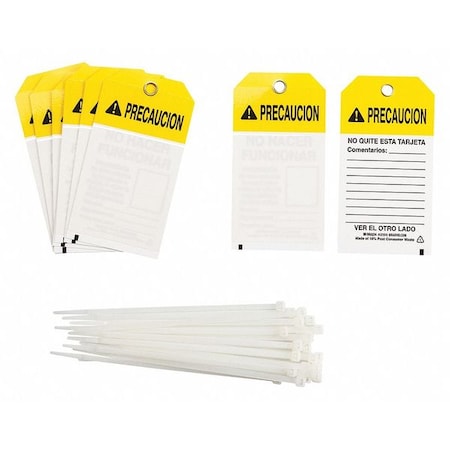 Lockout Tag, Precaucion, Polyester, 3 in Width, 5 3/4 in Height, Write On Surface: Yes, 10 PK MPN:121514
