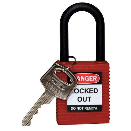 Lockout Padlock, Keyed Different, Nylon, Red, 1 1/2 in Shackle Height, 1 1/2 in Body Width MPN:123324