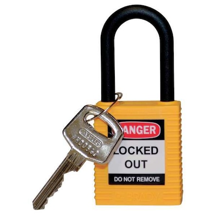 Lockout Padlock, Keyed Different, Nylon, Yellow, 1 1/2 in Shackle Height, 1 1/2 in Body Width MPN:123327