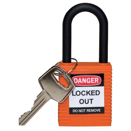 Lockout Padlock, Keyed Different, Nylon, Orange, 1 1/2 in Shackle Height, 1 1/2 in Body Width MPN:123328