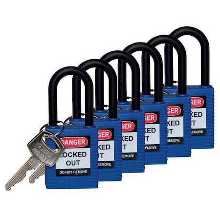 Lockout Padlock, Keyed Alike, Nylon, Blue, 1 1/2 in Shackle Height, 1 1/2 in Body Width, 6 PK MPN:123343