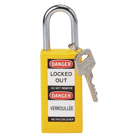 Lockout Padlock, Keyed Different, Nylon, Yellow, 1 1/2 in Shackle Height, 1 1/2 in Body Width MPN:123408