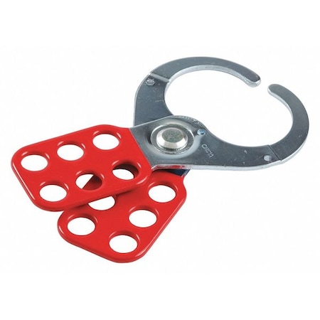 Lockout Hasp, Red, Steel, 6 Max. No. of Padlocks, 1/2 in Max. Shackle Dia., 1 1/2 in Jaw Clearance MPN:133162