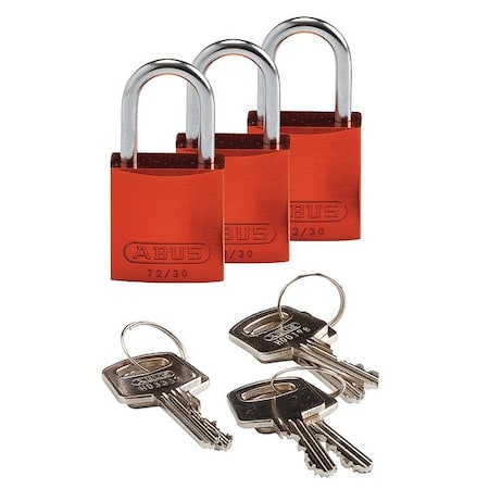 Lockout Padlock, Keyed Alike, Aluminum, Orange, 1 in Shackle Height, 1 1/4 in Body Width, 3 PK MPN:133283