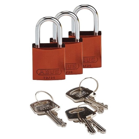 Lockout Padlock, Keyed Alike, Aluminum, Brown, 1 in Shackle Height, 1 1/4 in Body Width, 3 PK MPN:133285
