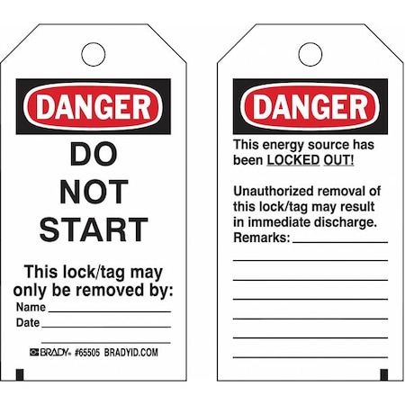 Lockout Tag, Danger, Polyester, 3 in Width, 5 3/4 in Height, Write On Surface: Yes, 25 PK MPN:133497