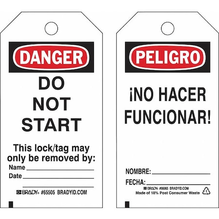 Lockout Tag, Danger/Peligro, Polyester, 3 in Width, 5 3/4 in Height, Write On Surface: Yes MPN:133499