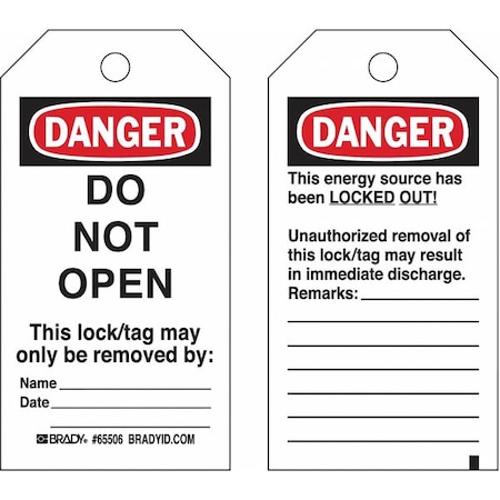 Lockout Tag, Danger, Polyester, 3 in Width, 5 3/4 in Height, Write On Surface: Yes MPN:133558