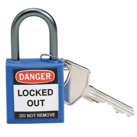 Lockout Padlock, Keyed Different, Nylon, Blue, 1 in Shackle Height, 1 3/16 in Body Width MPN:143156