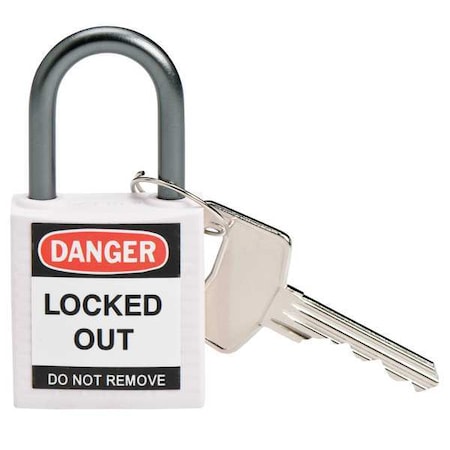 Lockout Padlock, Keyed Different, Nylon, White, 1 in Shackle Height, 1 3/16 in Body Width MPN:143162