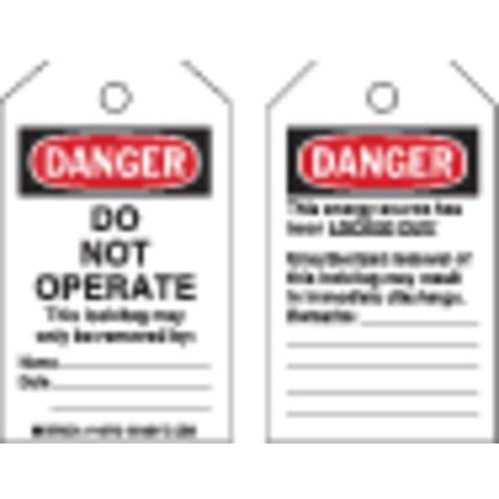 Danger Tag, Danger, Plastic, 3 in Width, 5 in Height, Write On Surface: Yes, 10 PK MPN:145766