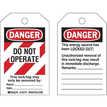 Danger Tag, Danger, Plastic, 3 in Width, 5 in Height, Write On Surface: Yes, 10 PK MPN:145767
