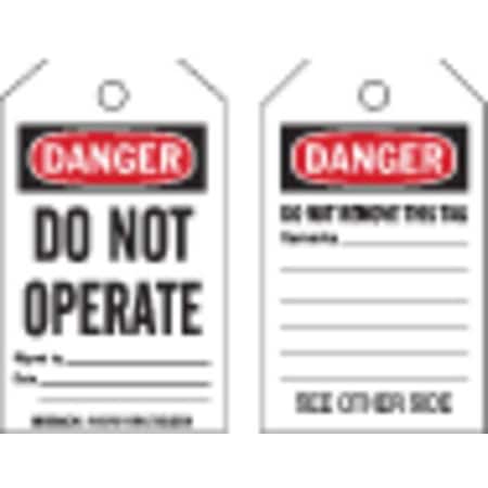 Danger Tag, Danger, Plastic, 3 in Width, 5 in Height, Write On Surface: Yes, 10 PK MPN:145768