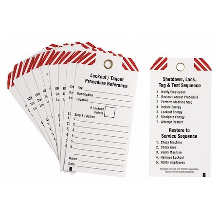 Lockout Tag, Lockout/Tagout Procedure Reference, Polyester, 3 in Width, 5 3/4 in Height, 10 PK MPN:148863