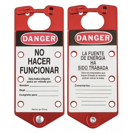 Lockout Hasp, Red, Aluminum, 6 Max. No. of Padlocks, 5/16 in Max. Shackle Dia. MPN:39480