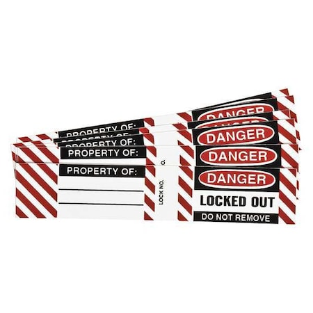 Padlock Label, Danger, Vinyl, 4 1/2 in Width, 3/4 in Height, Write On Surface: No, 6 PK MPN:50280