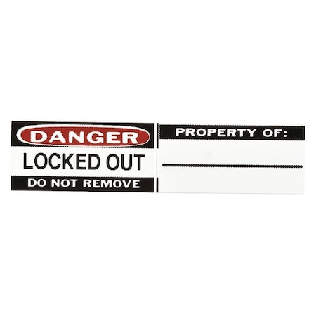 Padlock Label, Danger, Vinyl, 1 1/9 in Width, 4/5 in Height, Write On Surface: No, 6 PK MPN:50289