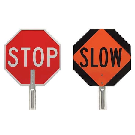 Traffic Control Paddle, Black/Orange, Red/White, Aluminum, 5 ft Handle MPN:57754
