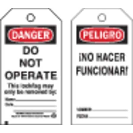 Danger Bilingual Tag, Danger/Peligro, Polyester, 3 in Width, 5 1/2 in Height, Write On Surface: Yes MPN:65670