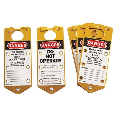 Labeled Lockout Hasp, Gold, Aluminum, 6 Max. No. of Padlocks, 5/16 in Max. Shackle Dia. MPN:65964