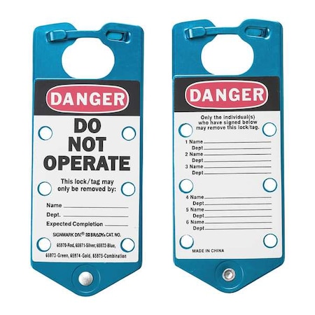 Lockout Hasp, Blue, Aluminum, 6 Max. No. of Padlocks, 5/16 in Max. Shackle Dia. MPN:65972