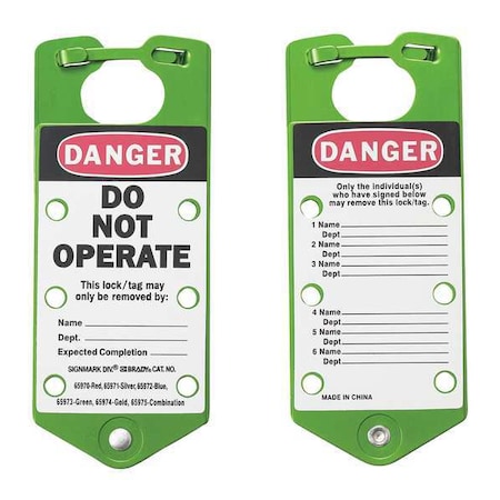Lockout Hasp, Green, Aluminum, 6 Max. No. of Padlocks, 5/16 in Max. Shackle Dia. MPN:65973