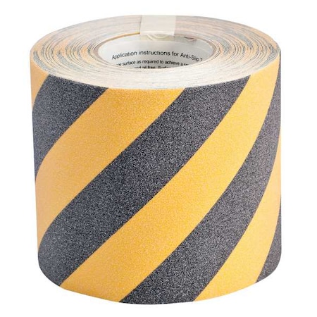 Anti Slip Tape Film: Polyester, Adhesive: Acrylic Proprietary Grit Size, Black/Yellow, 6