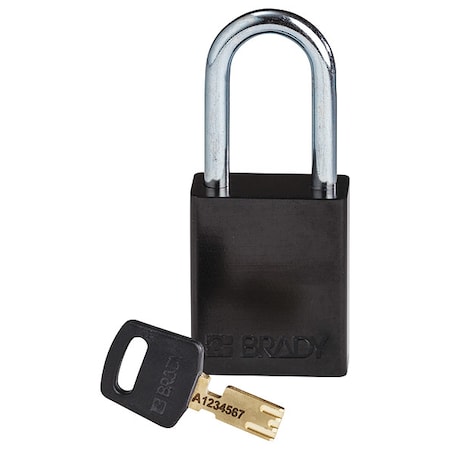 Lockout Padlock, Keyed Different, Aluminum, Black, 1 1/2 in Shackle Height, 1 1/2 in Body Width MPN:ALU-BLK-38ST-KD