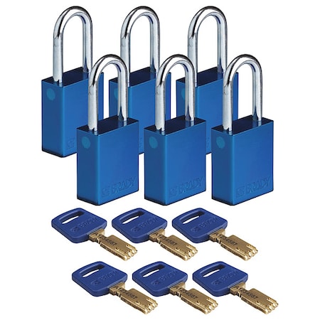 Lockout Padlock, Keyed Different, Aluminum, Blue, 1 1/2 in Shackle Height, 1 1/2 in Body Width MPN:ALU-BLU-38ST-KD6PK