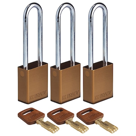 Lockout Padlock, Keyed Alike, Aluminum, Brown, 3 in Shackle Height, 1 1/2 in Body Width, 3 PK MPN:ALU-BRN-76ST-KA3PK